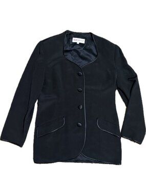 VTG 80’s Tom And Linda Platt L Jacket Blazer Top Sweetheart Neckline Black Silk